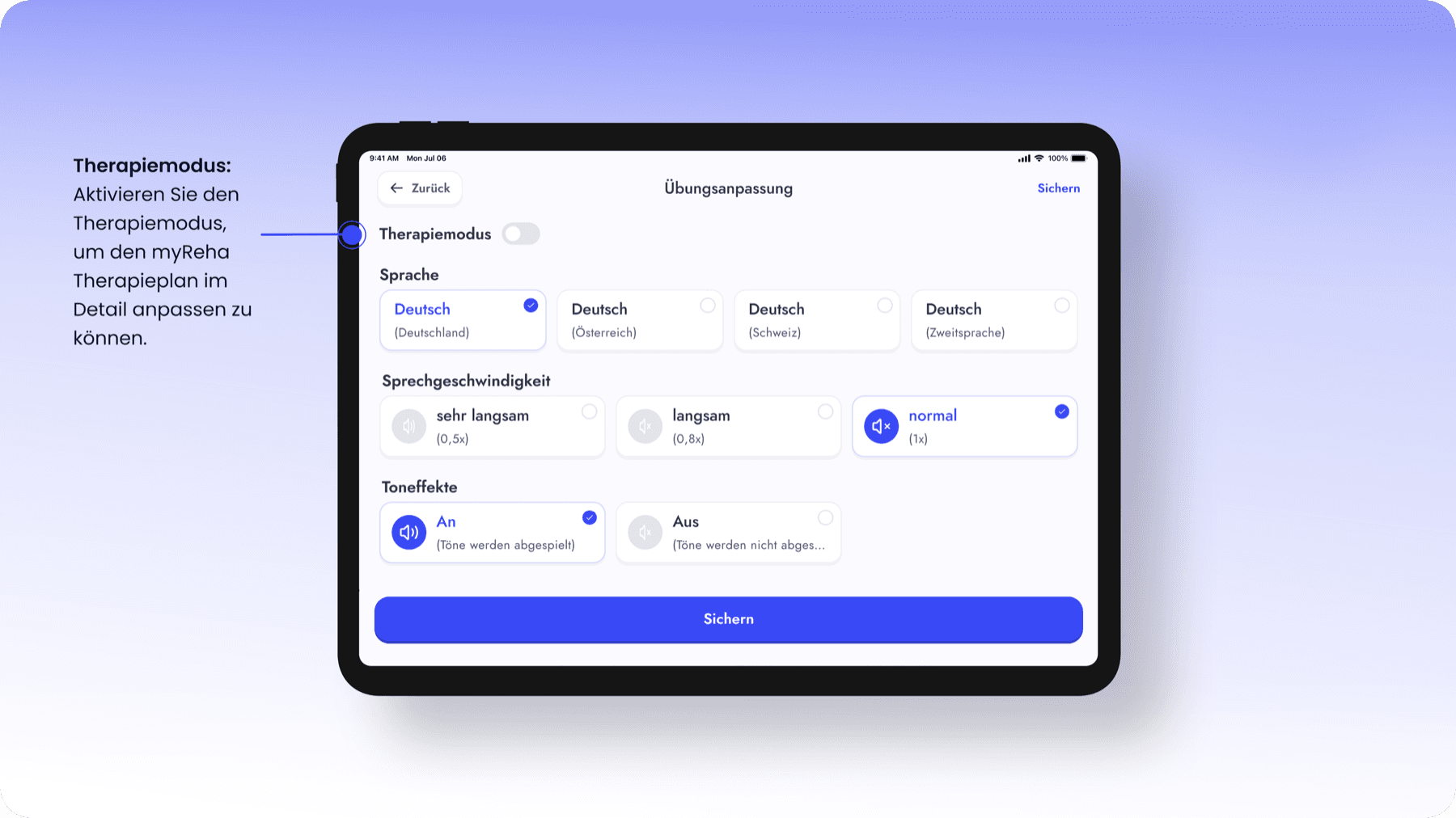 Therapiemodus in der myReha App aktivieren